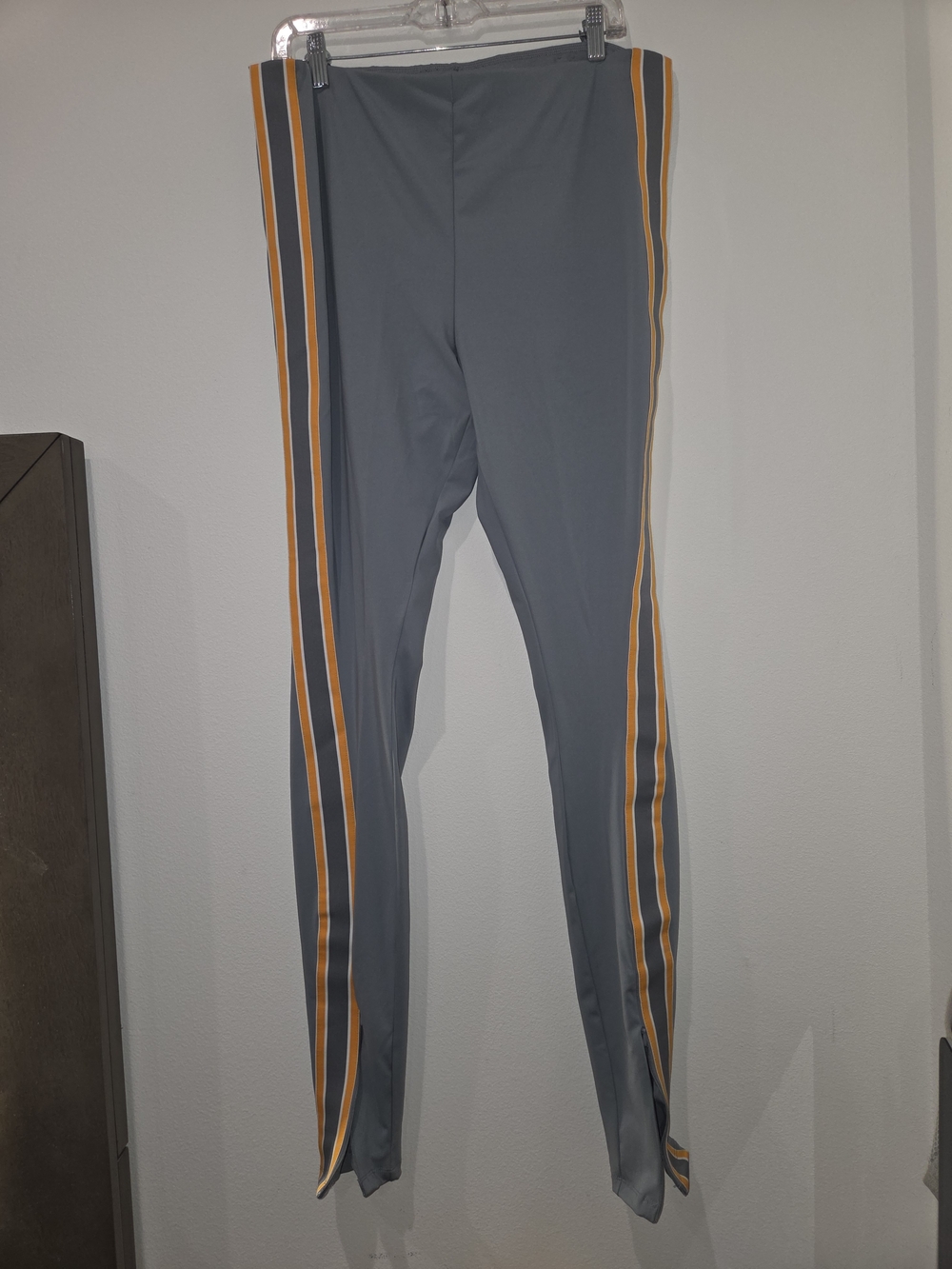 Fabletics Gray Leggings with Yellow Side Stripes